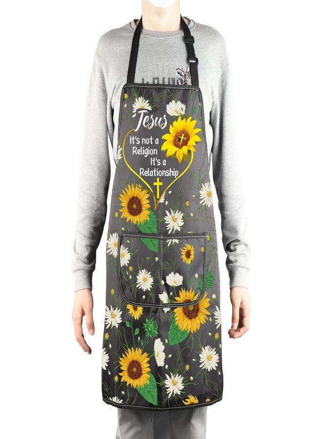 MBMSO Jesus Religious Apron with Pockets Funny Jesus Gifts It's Not a Religion It's a Relationship Christian Sunflower Gifts (Jesus Apron-b) - Image 4