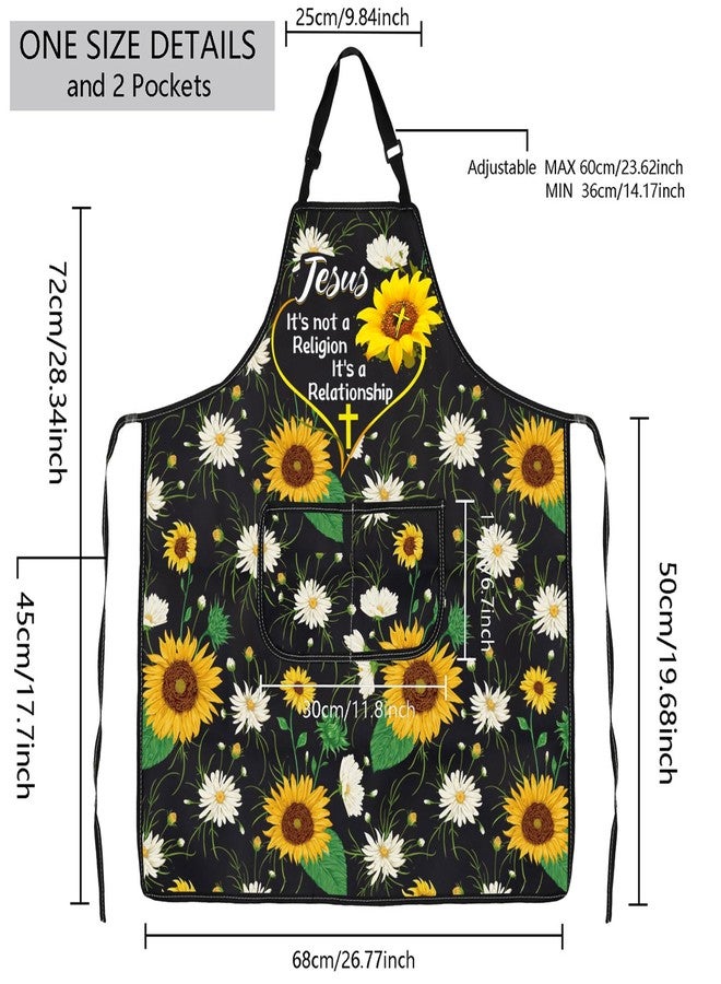 MBMSO Jesus Religious Apron with Pockets Funny Jesus Gifts It's Not a Religion It's a Relationship Christian Sunflower Gifts (Jesus Apron-b) - Image 2