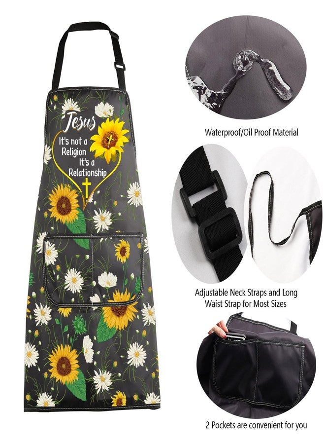 MBMSO Jesus Religious Apron with Pockets Funny Jesus Gifts It's Not a Religion It's a Relationship Christian Sunflower Gifts (Jesus Apron-b) - Image 5