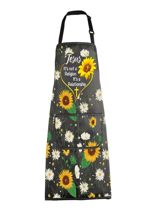 MBMSO Jesus Religious Apron with Pockets Funny Jesus Gifts It's Not a Religion It's a Relationship Christian Sunflower Gifts (Jesus Apron-b) - Image 1