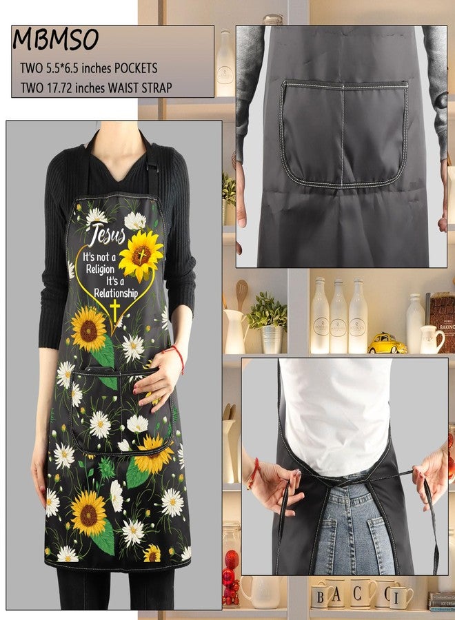 MBMSO Jesus Religious Apron with Pockets Funny Jesus Gifts It's Not a Religion It's a Relationship Christian Sunflower Gifts (Jesus Apron-b) - Image 3