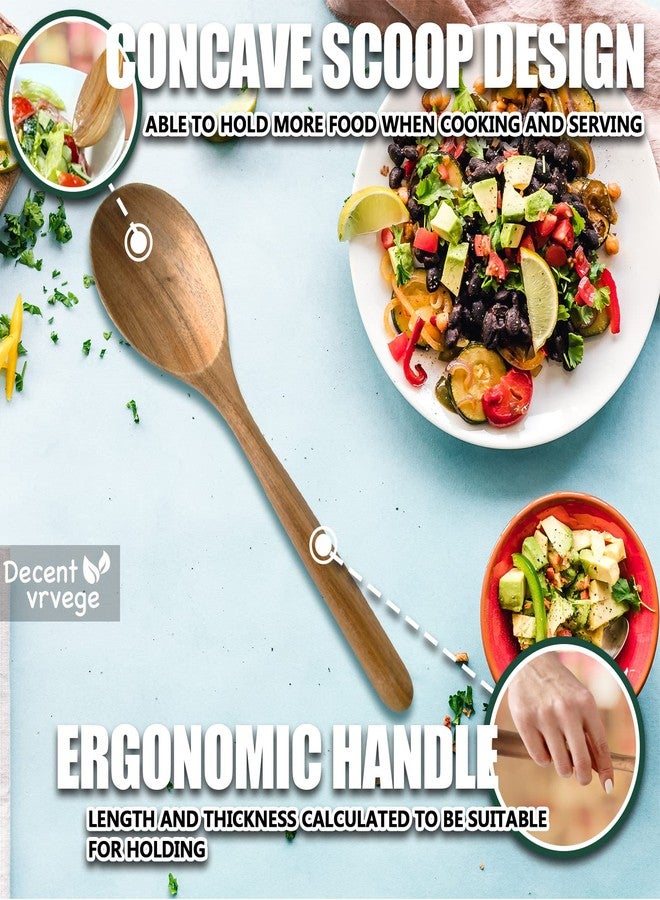 Decent Vrvege ملعقة خشبية، ملاعق طهي من خشب الأكاسيا الصحي، ملعقة تقديم متينة للمطبخ، مغرفة خشبية غير قابلة للخدش، أدوات مائدة للطهي وتقديم السلطة وتقليب الحساء، سهلة الاستخدام - Image 2