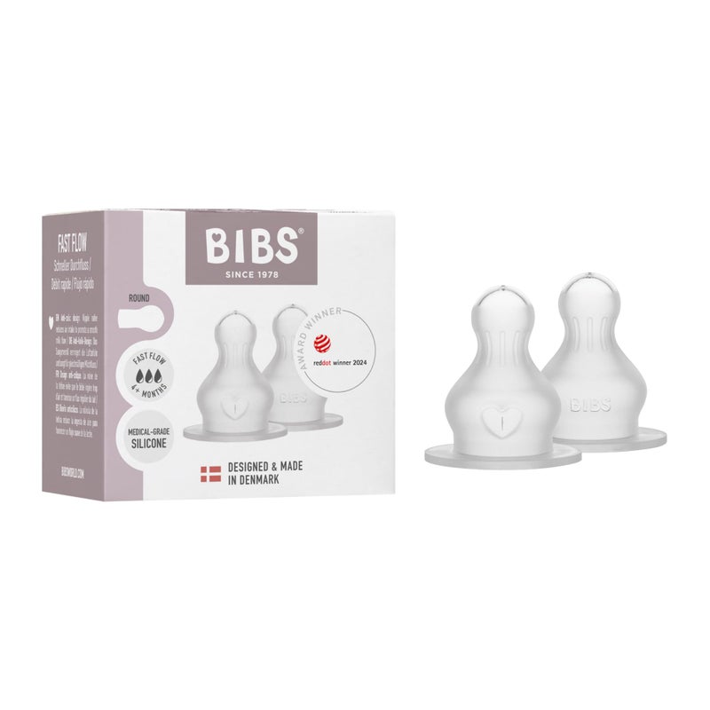 BIBS Bottle Nipple 2-Pack. Anti-Colic. Extra Nipples for BIBS Baby Bottles. Round Nipple. - Silicone, Fast Flow - Image 1