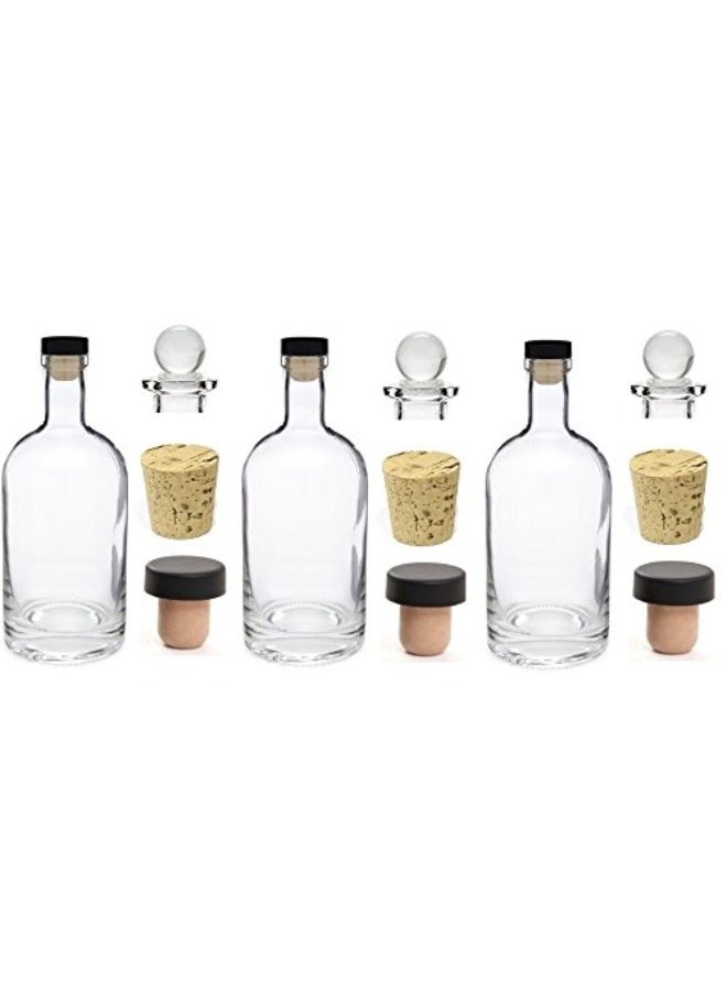 Nakpunar 3 pcs 12 oz Heavy Base Glass Liquor Bottles with T-Top Synthetic Cork with Bonus Glass Bottle Stopper and Regular Bottle Cork Made in the USA (3, 12 oz (375 ml)) - Image 1