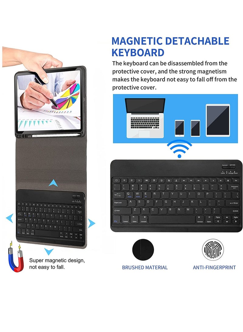 For IPad Pro 12.9" 2020 2018 With Pencil Holder Magnetically Detachable Wireless Bluetooth Keyboard Multi-Angle Stand Smart Cover Case Black - Image 3