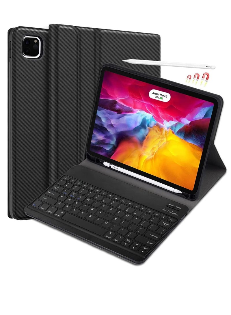 For IPad Pro 12.9" 2020 2018 With Pencil Holder Magnetically Detachable Wireless Bluetooth Keyboard Multi-Angle Stand Smart Cover Case Black - Image 1