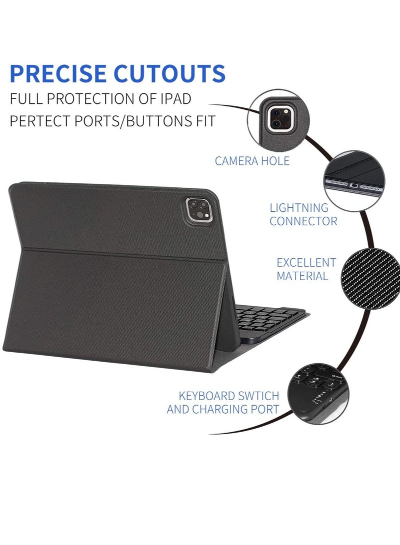 For IPad Pro 12.9" 2020 2018 With Pencil Holder Magnetically Detachable Wireless Bluetooth Keyboard Multi-Angle Stand Smart Cover Case Black - Image 2