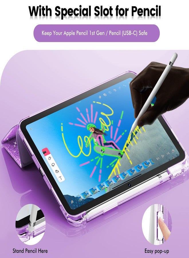 INFILAND Compatible with iPad A16 11th Generation 11 Inch 2025 Case, iPad Case 10th Generation 10.9 Inch, Glitter Cover with Sparkly Clear Back, Pencil Holder, for Kids Girls (Pale Violet) - Image 5
