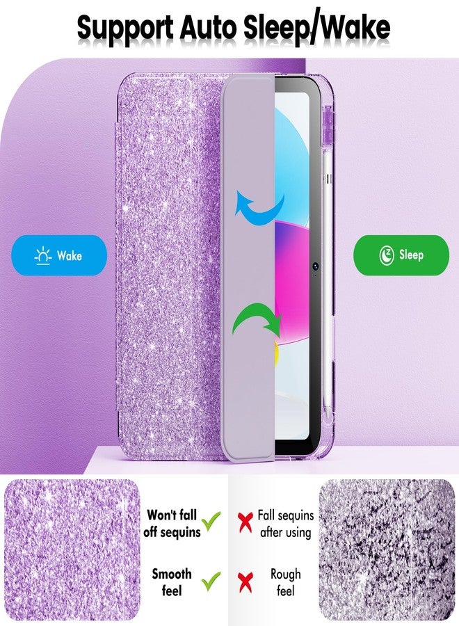 INFILAND Compatible with iPad A16 11th Generation 11 Inch 2025 Case, iPad Case 10th Generation 10.9 Inch, Glitter Cover with Sparkly Clear Back, Pencil Holder, for Kids Girls (Pale Violet) - Image 4