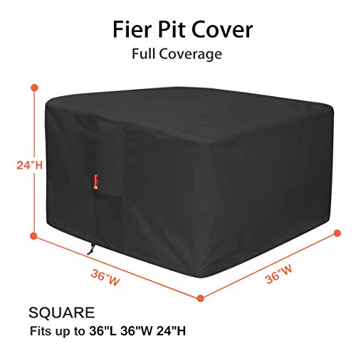 SheeChung Gas Fire Pit Cover Square - Premium Patio Outdoor Cover Heavy Duty Fabric with PVC Coating,100% Waterproof,Fits for 33 inch,34 inch,35 inch,36 inch Fire Pit Table Cover (36”L x 36”W x 24”H) - Image 2