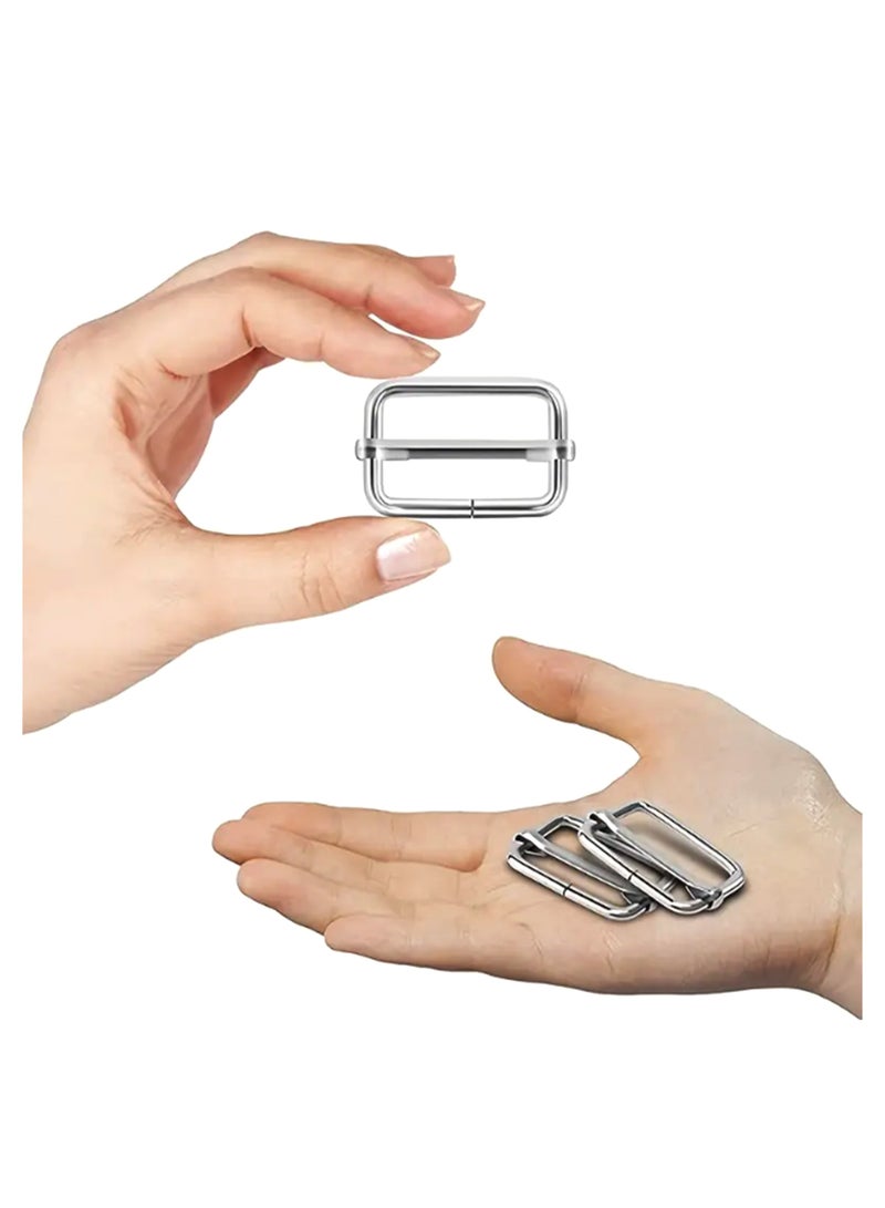 25 pcs 32mm Silver Color  Metal Slide Buckle Rectangle Adjustable Webbing Slider, Adjustable Metal Triglid Slides Rectangle For Belt Bags DIY Accessories  - Image 3