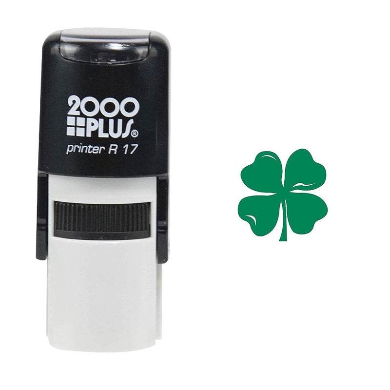 2000 Plus St. Patrick's Day Four Leaf Clover 2000 Plus Self Inking Teacher Rubber Stamp - Green Ink - Image 1