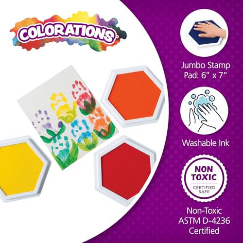 Colorations Classic Primary Colors Jumbo Washable Stamp Pads Washable Ink Pack of 6 (6"L x 7"W) - Classroom Stamping for Kids With Lid - Image 3