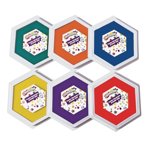 Colorations Classic Primary Colors Jumbo Washable Stamp Pads Washable Ink Pack of 6 (6"L x 7"W) - Classroom Stamping for Kids With Lid - Image 1