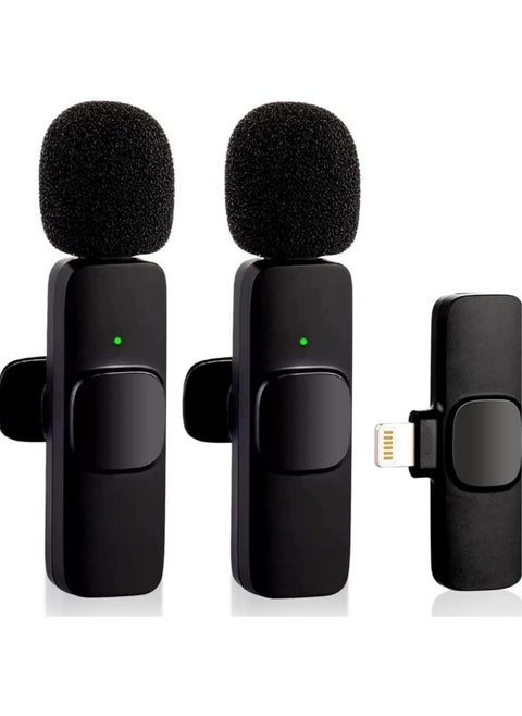 Wireless Microphone for iPhone iPad, Plug-Play Wireless Lavalier Mic with 2 Microphone for Phone Video Recording, Interview, Vlog, Auto Sync and Noise Reduction