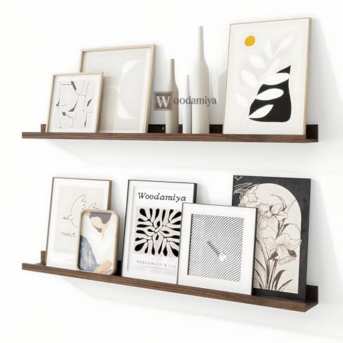 WOODAMIYA® Wooden Wall Mounting Shelves for Decorative Wall Shelf for Books, Décor, and Display - Elegant Space-Saving Design (Teak Finish, 34 INCH) - Image 1