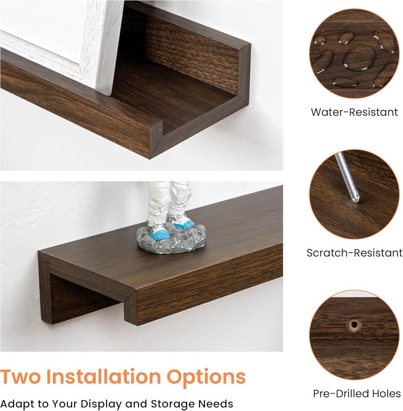 WOODAMIYA® Wooden Wall Mounting Shelves for Decorative Wall Shelf for Books, Décor, and Display - Elegant Space-Saving Design (Teak Finish, 34 INCH) - Image 5
