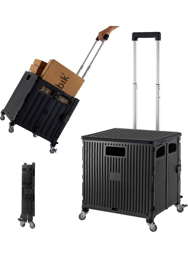 Rubik 50L Shopping Trolley with Lid and 360 Degree Swivel Wheels, Foldable Heavy Duty Grocery Storage Utility Rolling Hand Cart for Daily Use (Black)  - Image 1