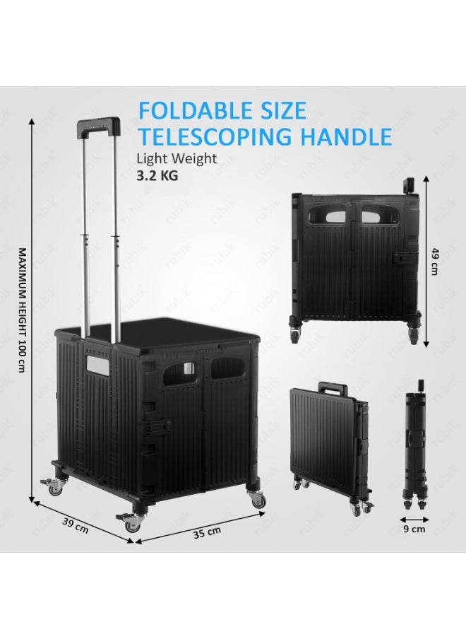 Rubik 50L Shopping Trolley with Lid and 360 Degree Swivel Wheels, Foldable Heavy Duty Grocery Storage Utility Rolling Hand Cart for Daily Use (Black)  - Image 3
