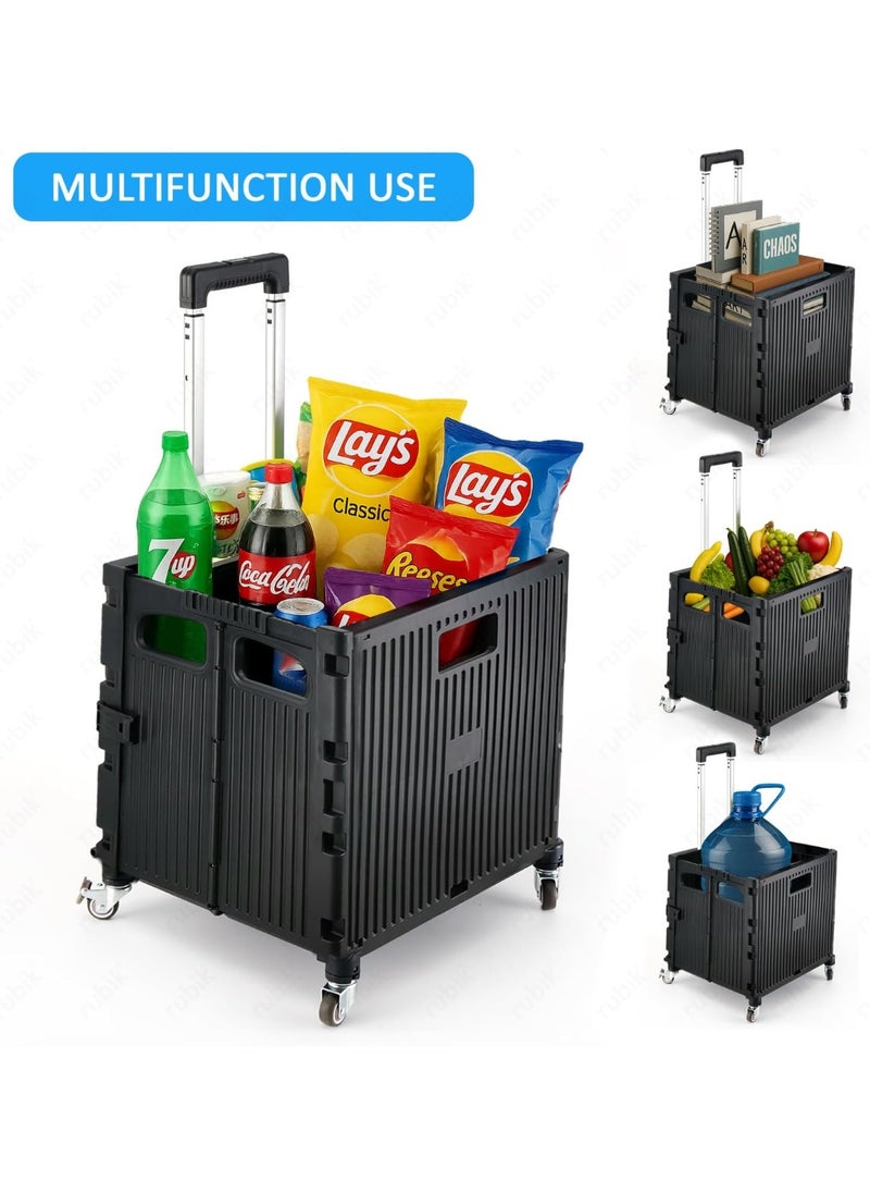 Rubik 50L Shopping Trolley with Lid and 360 Degree Swivel Wheels, Foldable Heavy Duty Grocery Storage Utility Rolling Hand Cart for Daily Use (Black)  - Image 2