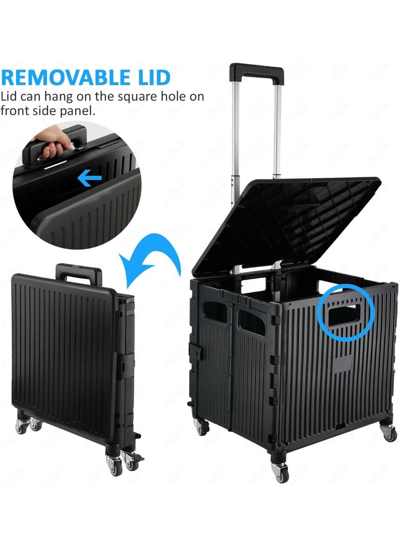 Rubik 50L Shopping Trolley with Lid and 360 Degree Swivel Wheels, Foldable Heavy Duty Grocery Storage Utility Rolling Hand Cart for Daily Use (Black)  - Image 4
