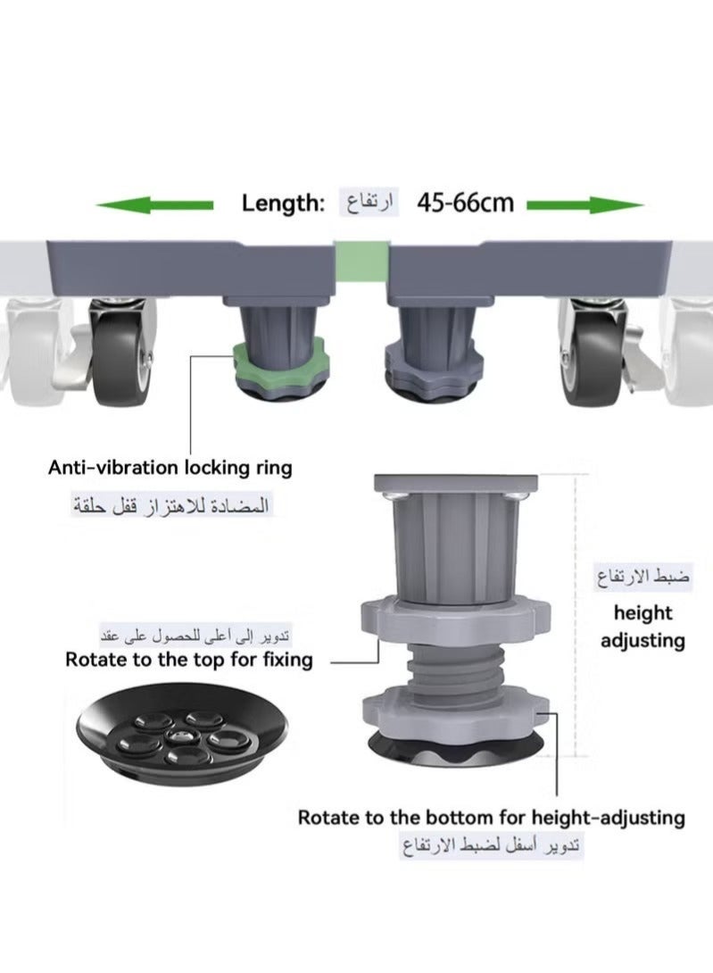 والالا قاعدة متنقلة لحامل الثلاجة مع قاعدة 4 عجلات قفل، قاعدة ارتفاع متزايدة قابلة للتعديل 4 أقدام قوية، قاعدة حامل للغسالة شديدة التحمل لحامل مجفف ثلاجة الأثاث - Image 4