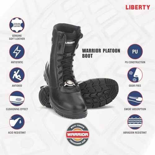 Liberty Warrior Platoon Boots for Men, Genuine Leather, Hard Toe, One Side Zip for Swift Action, Defence Boot for Men, Light Weight, Black, Size-7UK - Image 2