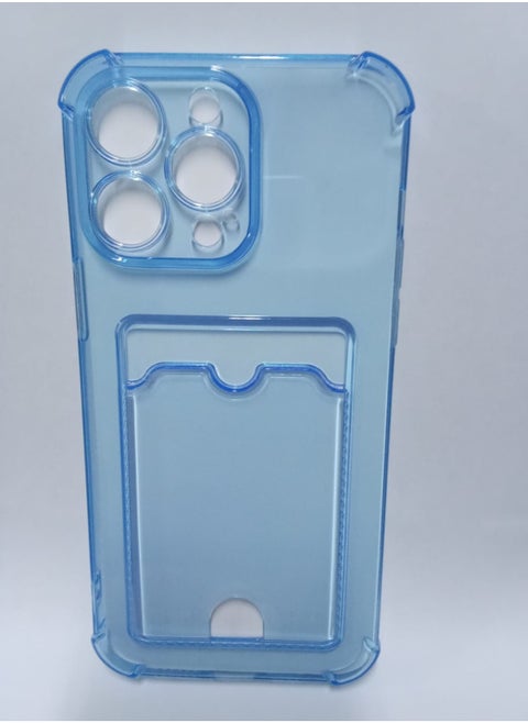 Card Wallet Design Back Cover for 14 Pro Max, Shockproof Polyurethane Flexible Case with Cute Card Holder, blue