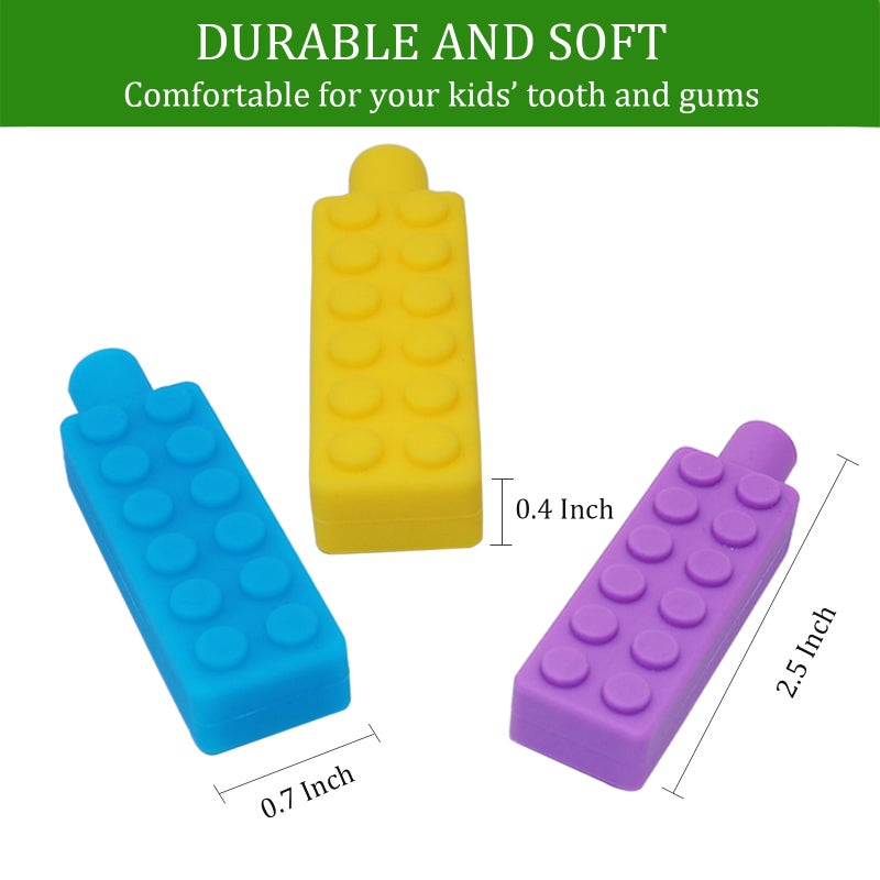 Atsky Chewable Pencil Toppers for Sensory Kids Boys and Girls (6 Pack), Silicone Rainbow Chew Toys for Chewers with Special Oral Motor Needs, Chewing Brick Tools Fidget Stim Toy for Autism Children Student - Image 4
