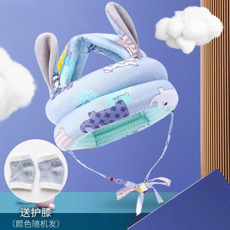 Baby anti-fall artifact child pillow baby anti-fall head cap head learning to walk children's toddler anti-collision protection pad Gray-Blue Elephant Anti-Drop Cap (Rabbit Ear Tencel Breathable) - Image 1