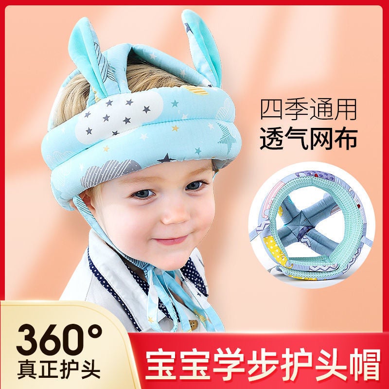Baby anti-fall artifact child pillow baby anti-fall head cap head learning to walk children's toddler anti-collision protection pad Gray-Blue Elephant Anti-Drop Cap (Rabbit Ear Tencel Breathable) - Image 3