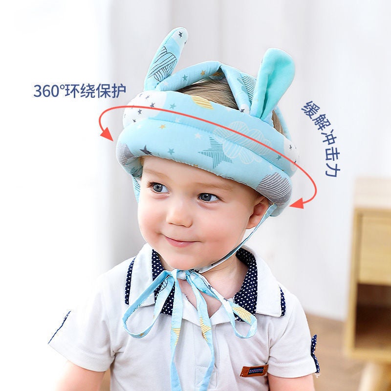 Baby anti-fall artifact child pillow baby anti-fall head cap head learning to walk children's toddler anti-collision protection pad Gray-Blue Elephant Anti-Drop Cap (Rabbit Ear Tencel Breathable) - Image 5