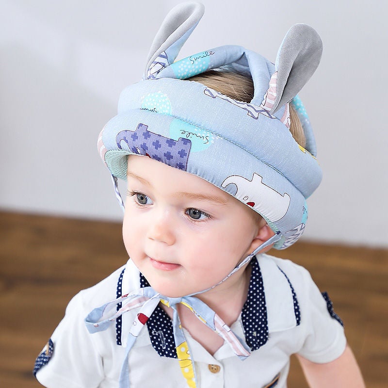 Baby anti-fall artifact child pillow baby anti-fall head cap head learning to walk children's toddler anti-collision protection pad Gray-Blue Elephant Anti-Drop Cap (Rabbit Ear Tencel Breathable) - Image 2