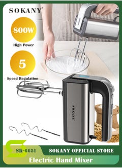 sokany 5 Speed Hand Mixer, 800W Electric Whisk, Professional Handheld Mixer for Baking, Egg Beater, Includes Stainless Steel Beaters and Dough Hooks, 2 Dough Hooks, 2 Beaters for Easy Whipping, Mixing Cookies, Brownies, Cakes, and Dough Batters,SK-6651 (Black)  - Image 1
