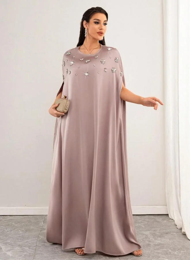 تايك تو Women'S Embellished Round Neck Batwing Sleeve Maxi Dress