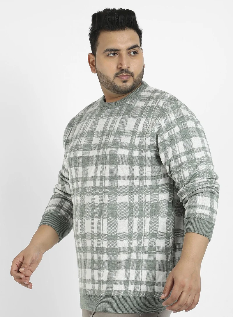 Instafab Plus Men's Olive Green Tartan Plaid Knitted Pullover Sweater