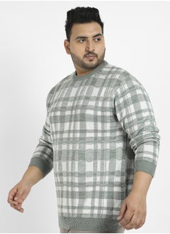 Instafab Plus Men's Olive Green Tartan Plaid Knitted Pullover Sweater  - Image 3