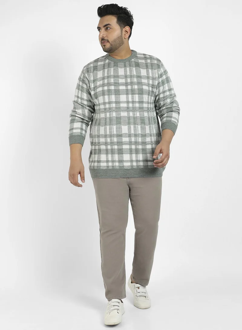 Instafab Plus Men's Olive Green Tartan Plaid Knitted Pullover Sweater