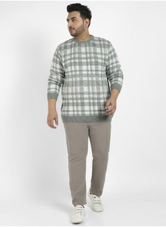 Instafab Plus Men's Olive Green Tartan Plaid Knitted Pullover Sweater  - Image 5