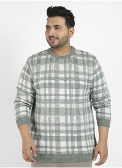 Instafab Plus Men's Olive Green Tartan Plaid Knitted Pullover Sweater  - Image 2