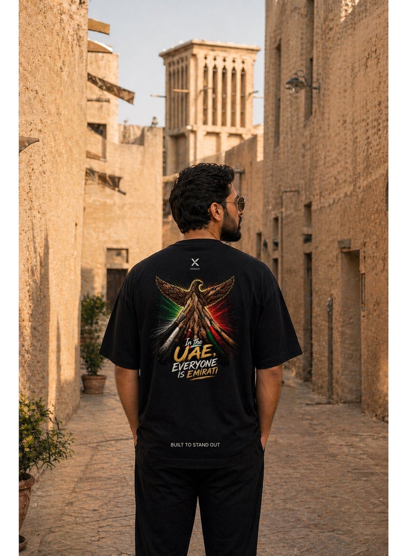 NOMAiX Everyone is Emirati T-Shirt │ Unity Hands Falcon Art Tee │ UAE Cultural Limited Edition │ Oversized │ Made in UAE - Image 2