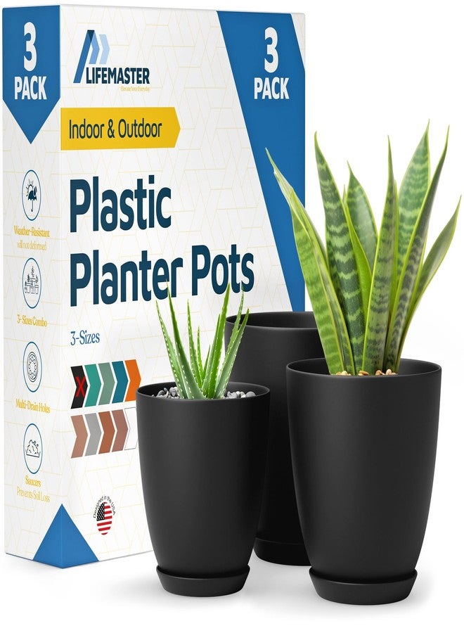 LifeMaster Multicolor Plant Pots with Drainage Holes & Saucers 10 Packs, Indoor & Outdoor Stackable Plastic Planters in Multiple Sizes for Houseplants & Flowers, Durable & Weatherproof Materials, Matte Finish - Image 1