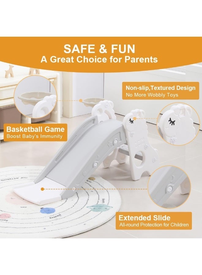 LEFAFA Toddler Slide Indoor, Indoor Slide for Toddlers 1-3, Foldable Baby Climber Playset with Basketball Hoop and Ring Toss, for Outdoor Playground - Image 2