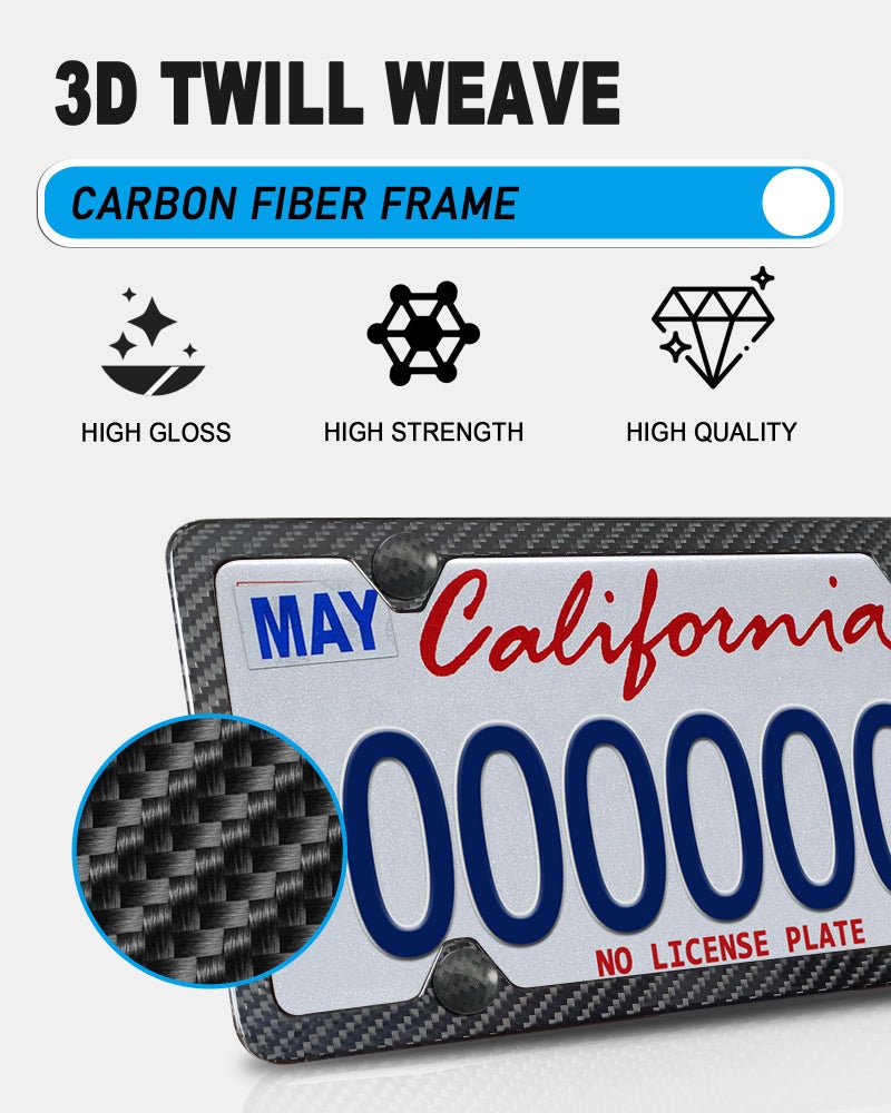 BGGTMO Carbon Fiber License Plate Frames - 100% Real Carbon Cloth Wrapped Stainless Steel Metal, Slim Car Tag Holder with Anti-Theft Screws & Caps (2 Pack 4 Hole) - Image 3