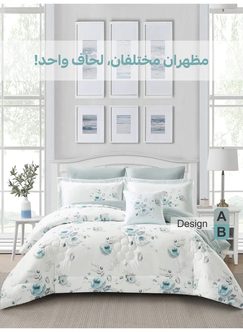Donetella Bedding Comforter Set, King Size Fits 200x200 cm - 7-Pcs Digital Print Quilted Bed Set, Microfiber Fabric - 1 Comforter, 1 Fitted Sheet, 2 Pillow Shams, 2 Pillowcases 1 Cushion Cover.