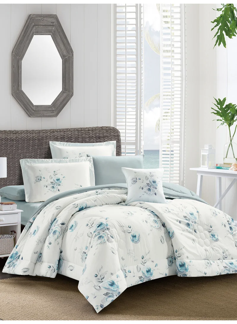 Donetella Bedding Comforter Set, King Size Fits 200x200 cm - 7-Pcs Digital Print Quilted Bed Set, Microfiber Fabric - 1 Comforter, 1 Fitted Sheet, 2 Pillow Shams, 2 Pillowcases 1 Cushion Cover.