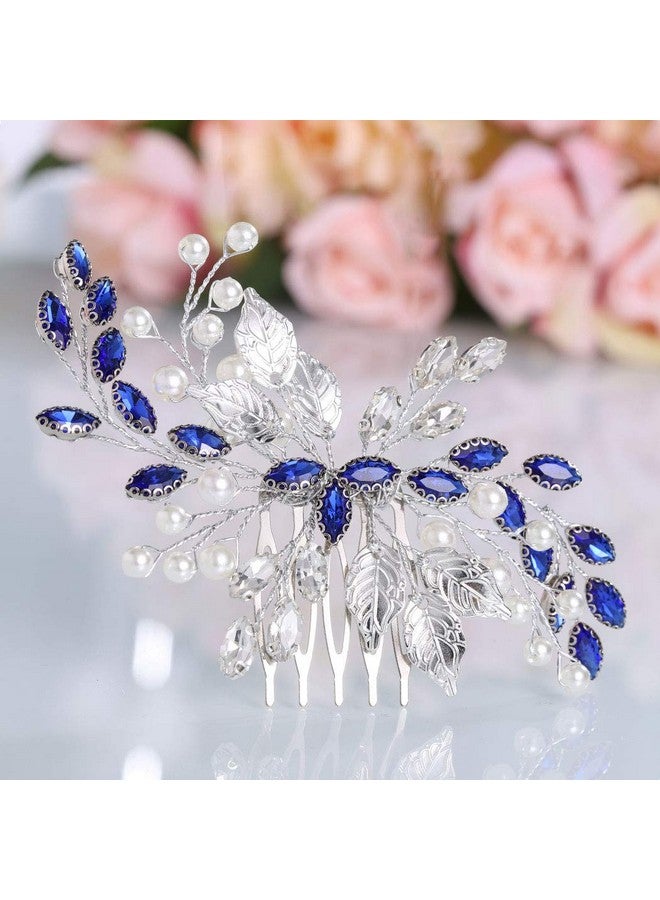 Unsutuo Bride Wedding Hair Comb Blue Rhinestone Bridal Hair Accessories for Wedding Hair Pieces for Women and Flower Girls - Image 1
