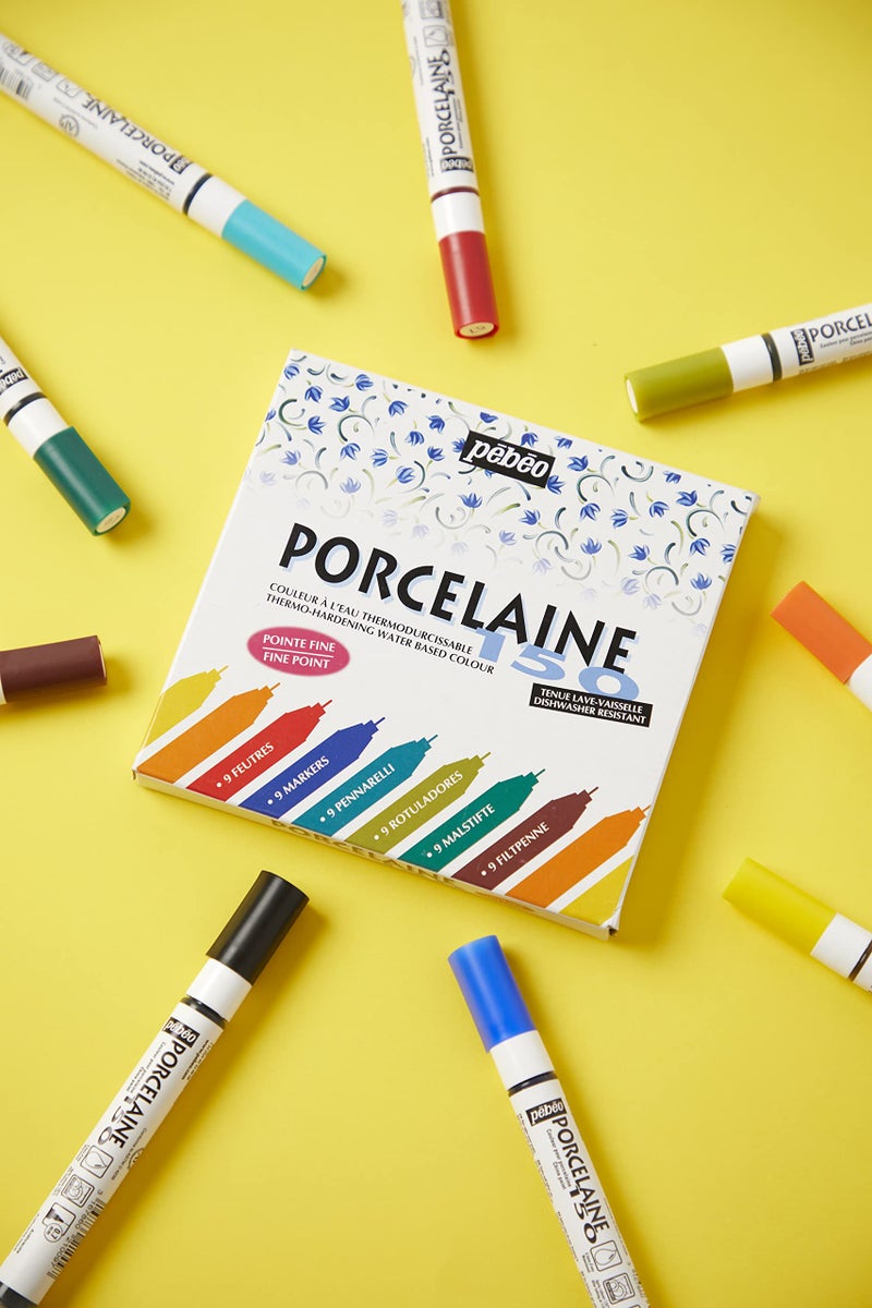 Pebeo مجموعة أقلام الطلاء من بيبو PE021010 بورسلين 150، 9 ألوان، 9 قطع (عبوة من 1)، 9 طرف دقيق مختلط - Image 5