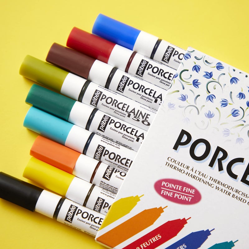 Pebeo مجموعة أقلام الطلاء من بيبو PE021010 بورسلين 150، 9 ألوان، 9 قطع (عبوة من 1)، 9 طرف دقيق مختلط - Image 3