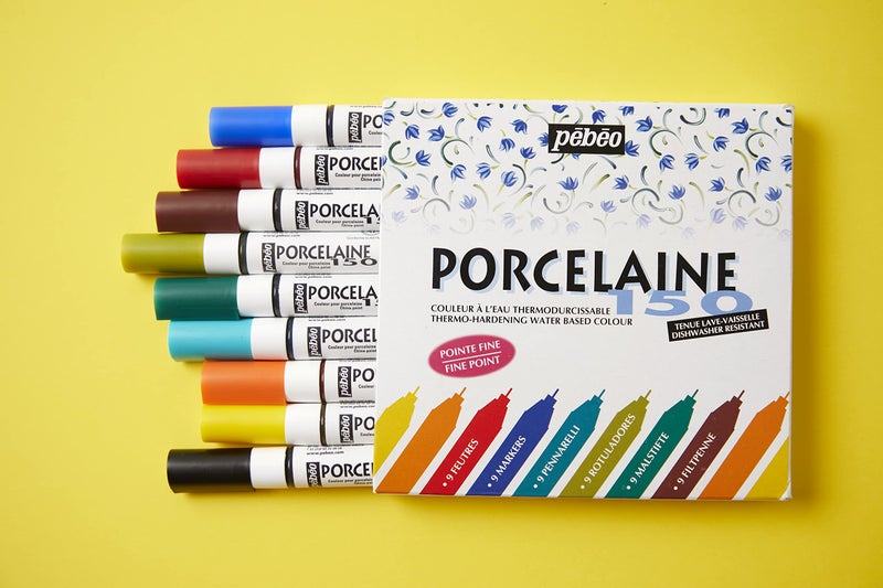 Pebeo مجموعة أقلام الطلاء من بيبو PE021010 بورسلين 150، 9 ألوان، 9 قطع (عبوة من 1)، 9 طرف دقيق مختلط - Image 2